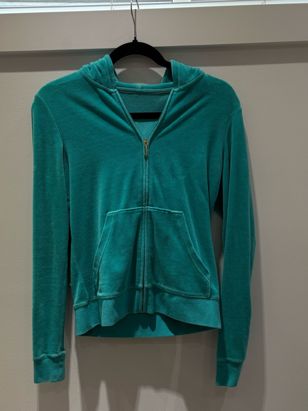 Juicy Couture Vintage Velour Turquoise “Couture Paradise” Zip-Up Hoodie Size M